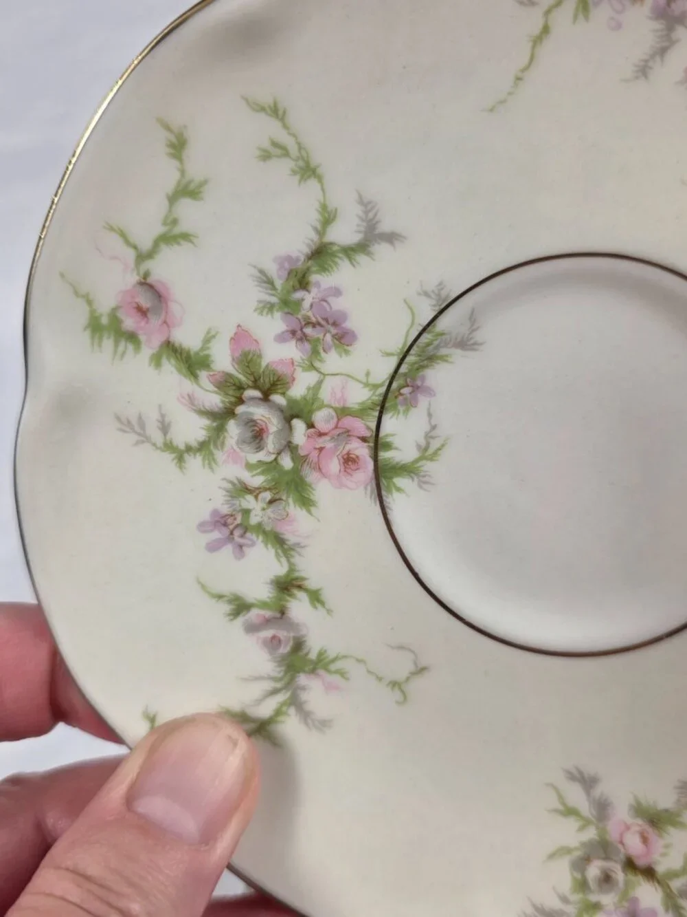 TWO Haviland Rosalinde (New York) Cup & Saucer Sets Pink & Lavendar Flowers
